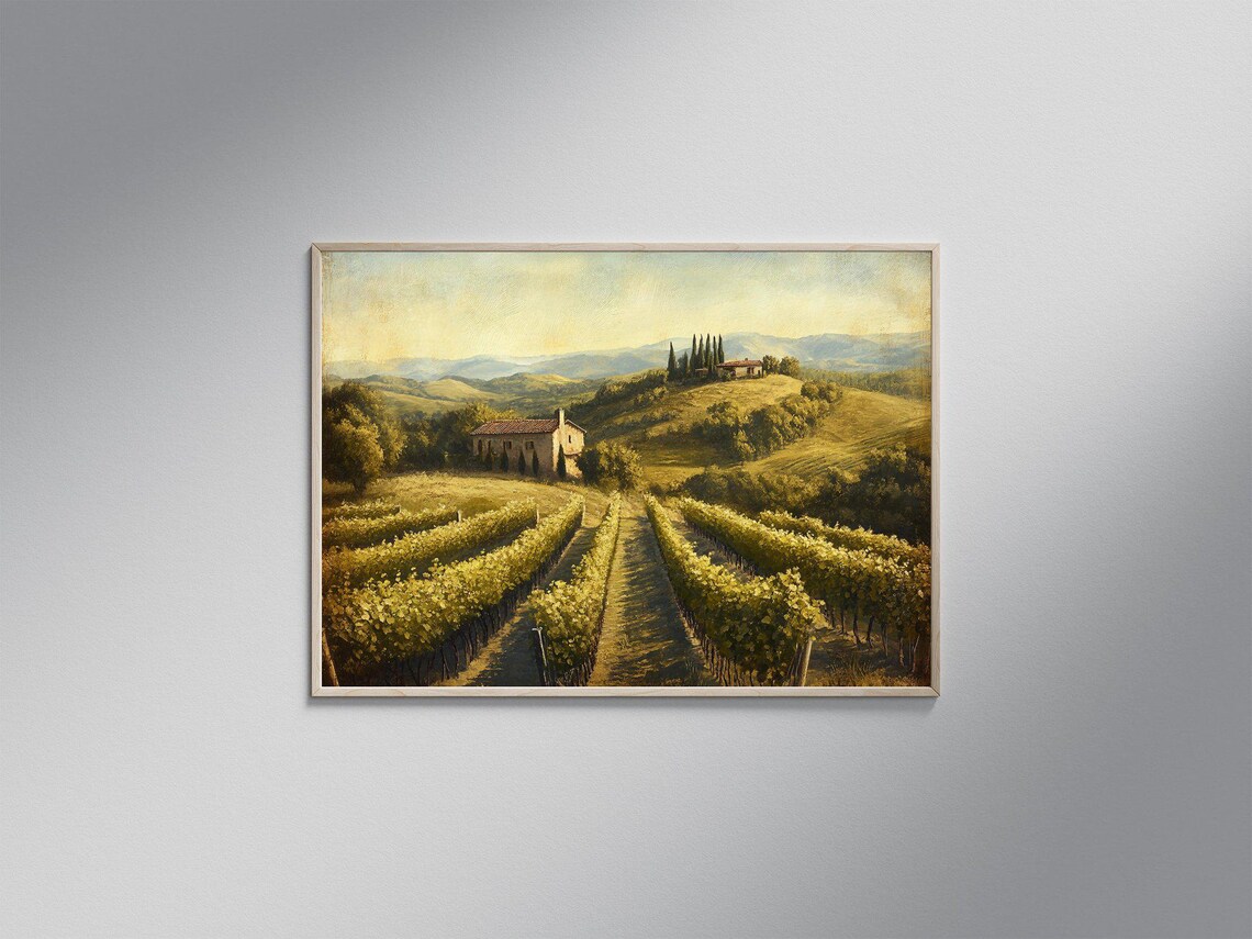 Vineyard In Tuscany Painting, Italian Countryside