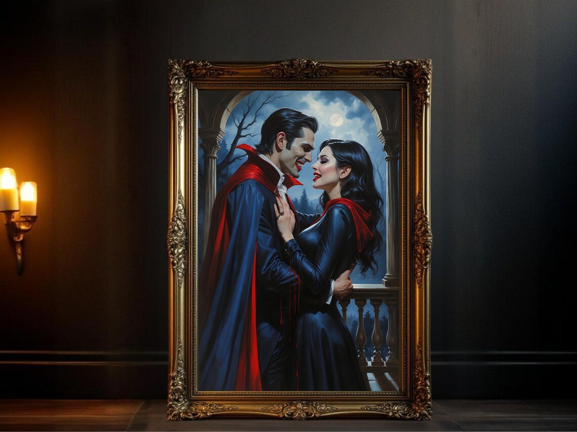 Gothic Vampire Couple Romantic Halloween Art Print