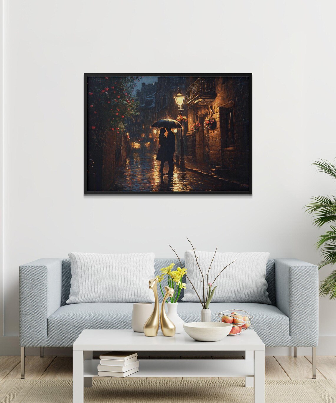 Romantic Rainy Night City Street Art Print - Image 3