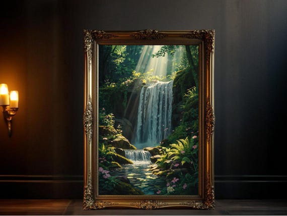 Enchanting Forest Waterfall Nature Landscape Art Print