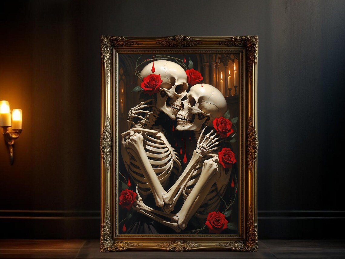Gothic Skeleton Lovers, Romantic Dark Decor Poster