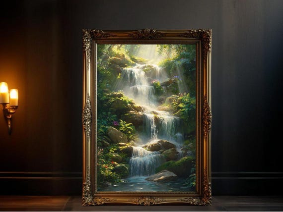 Serene Waterfall Nature Landscape, Forest Decor