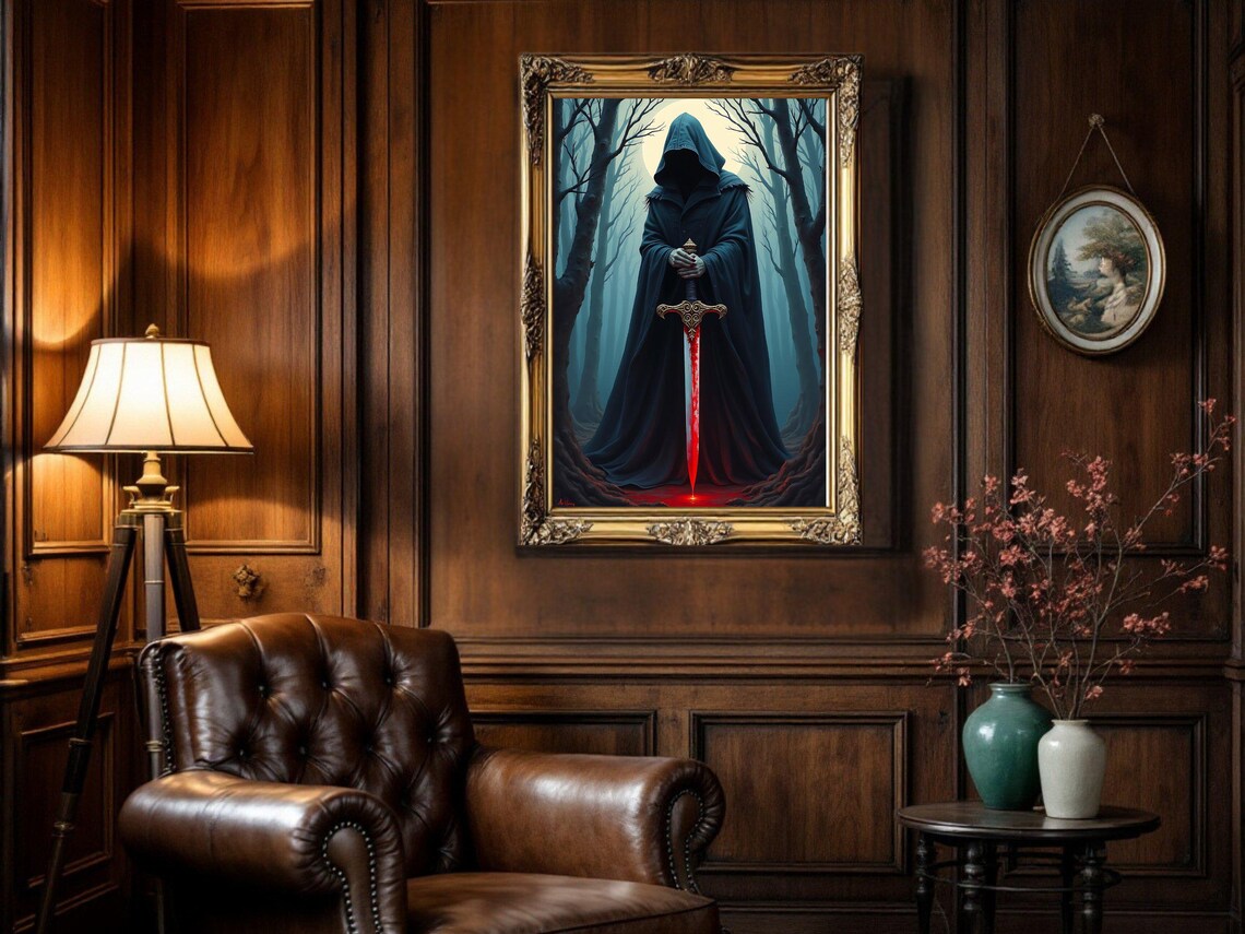 Dark Hooded Figure With Bloodied Sword, Gothic Horror - Image 3