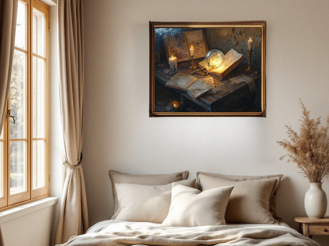 Magical Bookshelf, Fantasy Wizard Decor Art Print - Image 2