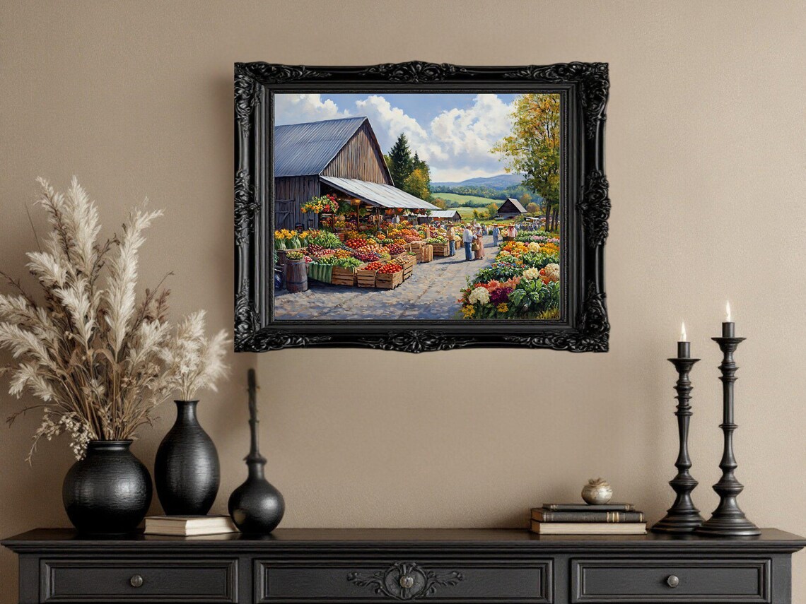 Country Market Scenery Art Print, Rustic Landscape - Image 2