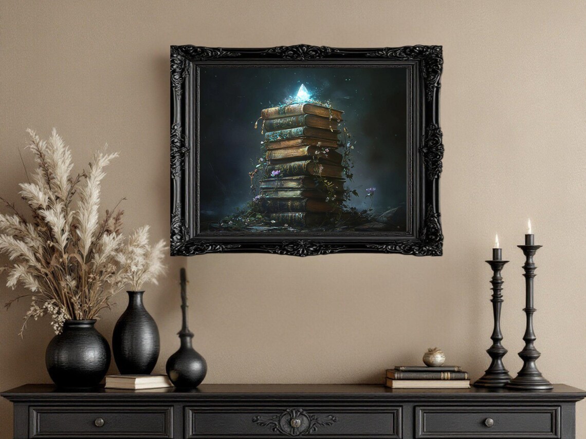 Mystical Book Stack, Magical Crystal Illustration - Image 3