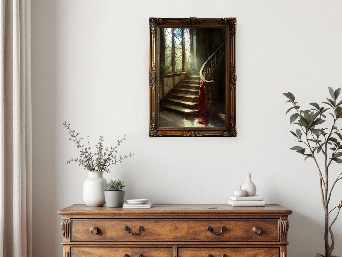Gothic Staircase Art Print, Dark Academia Illustration - Image 3