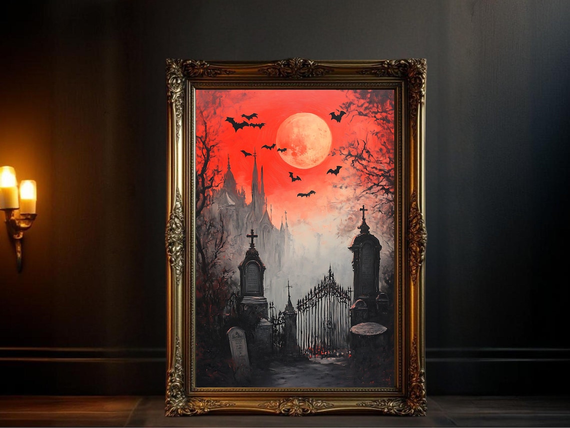 Haunted Gothic Cemetery, Halloween Decor Art Print