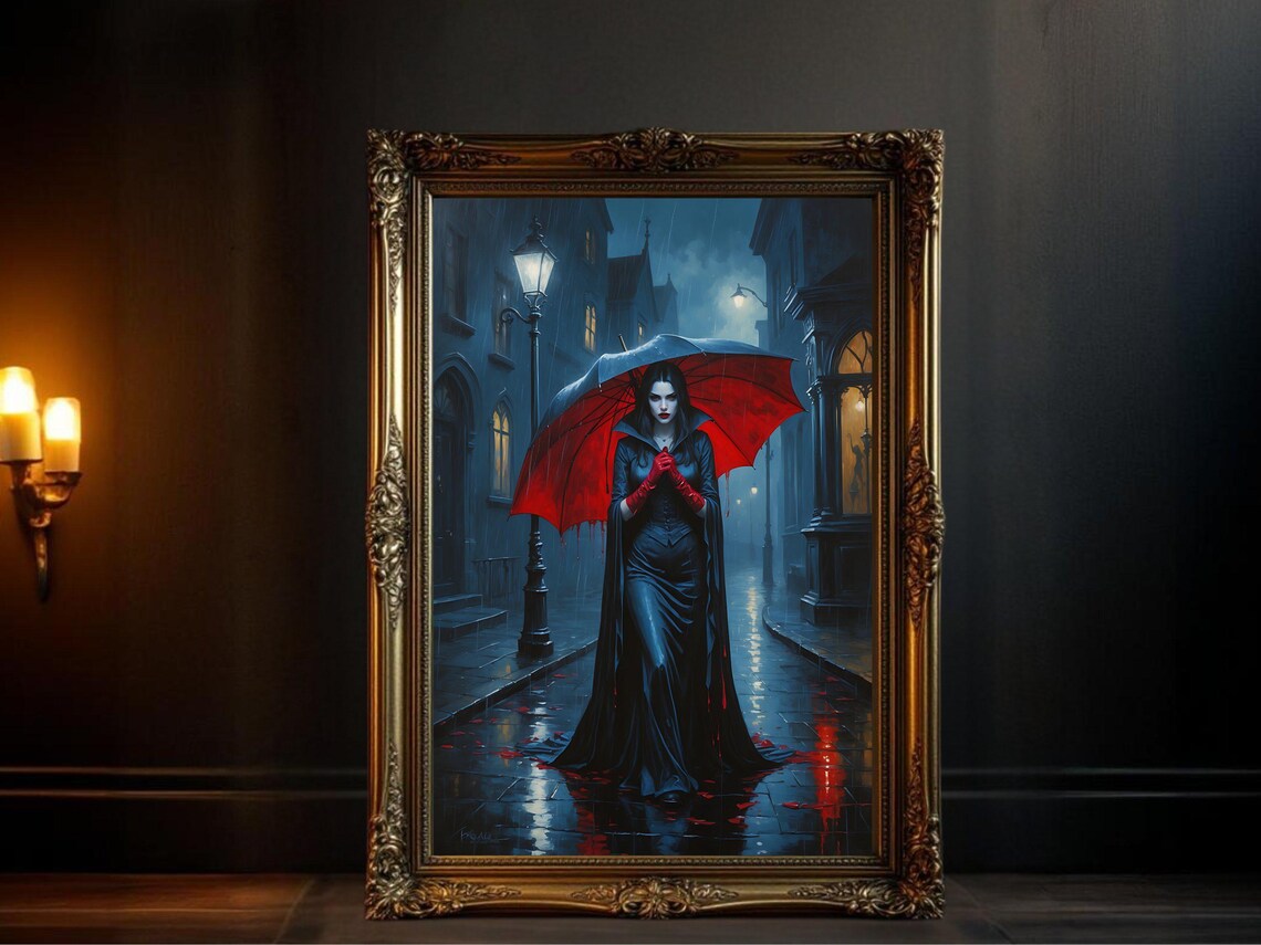 Gothic Dark Fantasy Woman With Red Umbrella Art Print