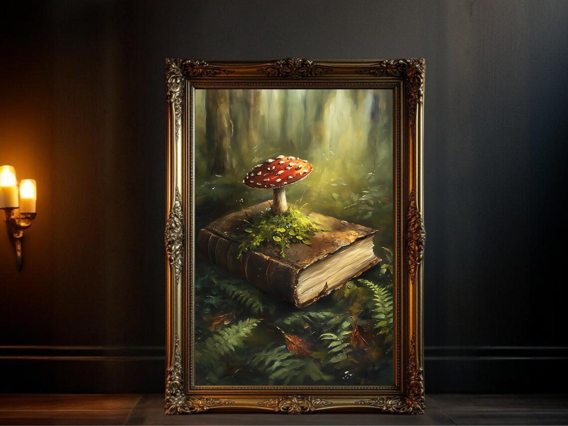Vintage Mystical Forest Scene With Mushroom On Book
