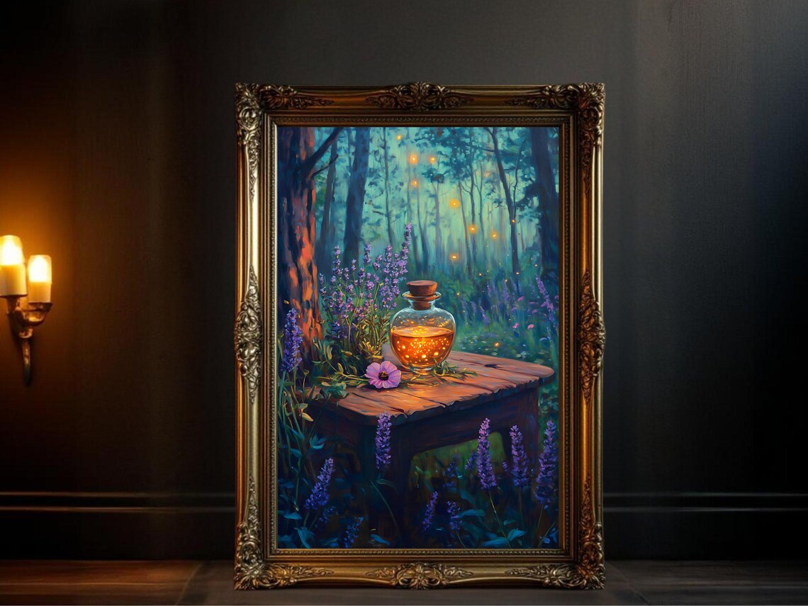 Magical Forest Scene, Vintage Oil Painting