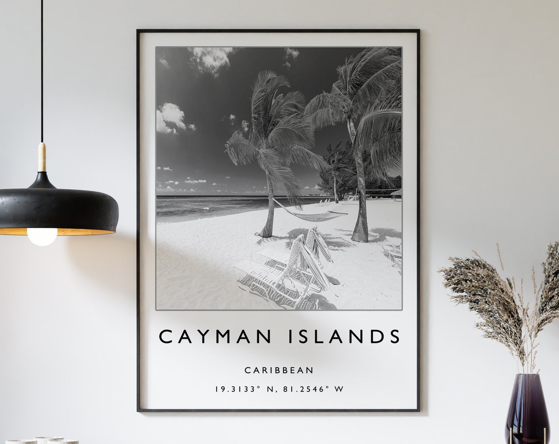 Cayman Islands Travel Print Beach Travel Poster Caribbean Travel Print Travel Art Travel Poster Black And White Travel Gift A2a3a3
