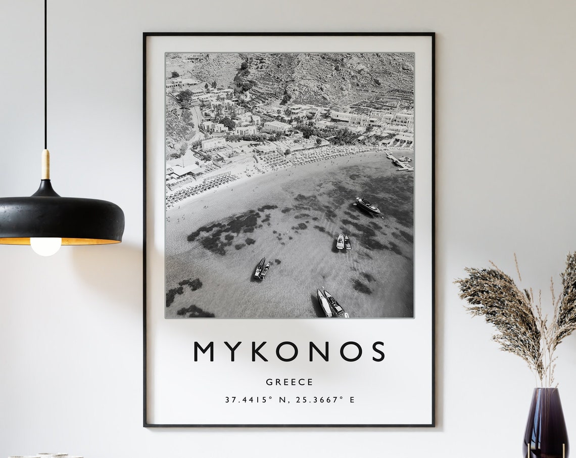Mykonos Travel Print Mykonos Travel Poster Greece Travel Print Beach Travel Poster Sea Travel Art Black And White Travel Gift