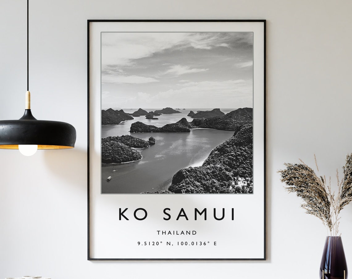Ko Samui Thailand Black and White Island Seascape Coordinates Poster