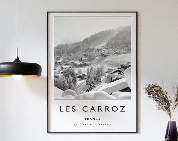Les Carroz France Black And White Snowy Ski Village Photo Poster