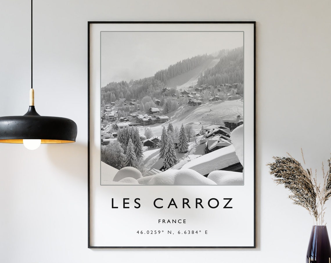 Skiing Travel Poster Les Carroz France Ski Print France Travel Print Skiing Art Skiing Print Winter Sport Art Ski Gift A1a2a3a4