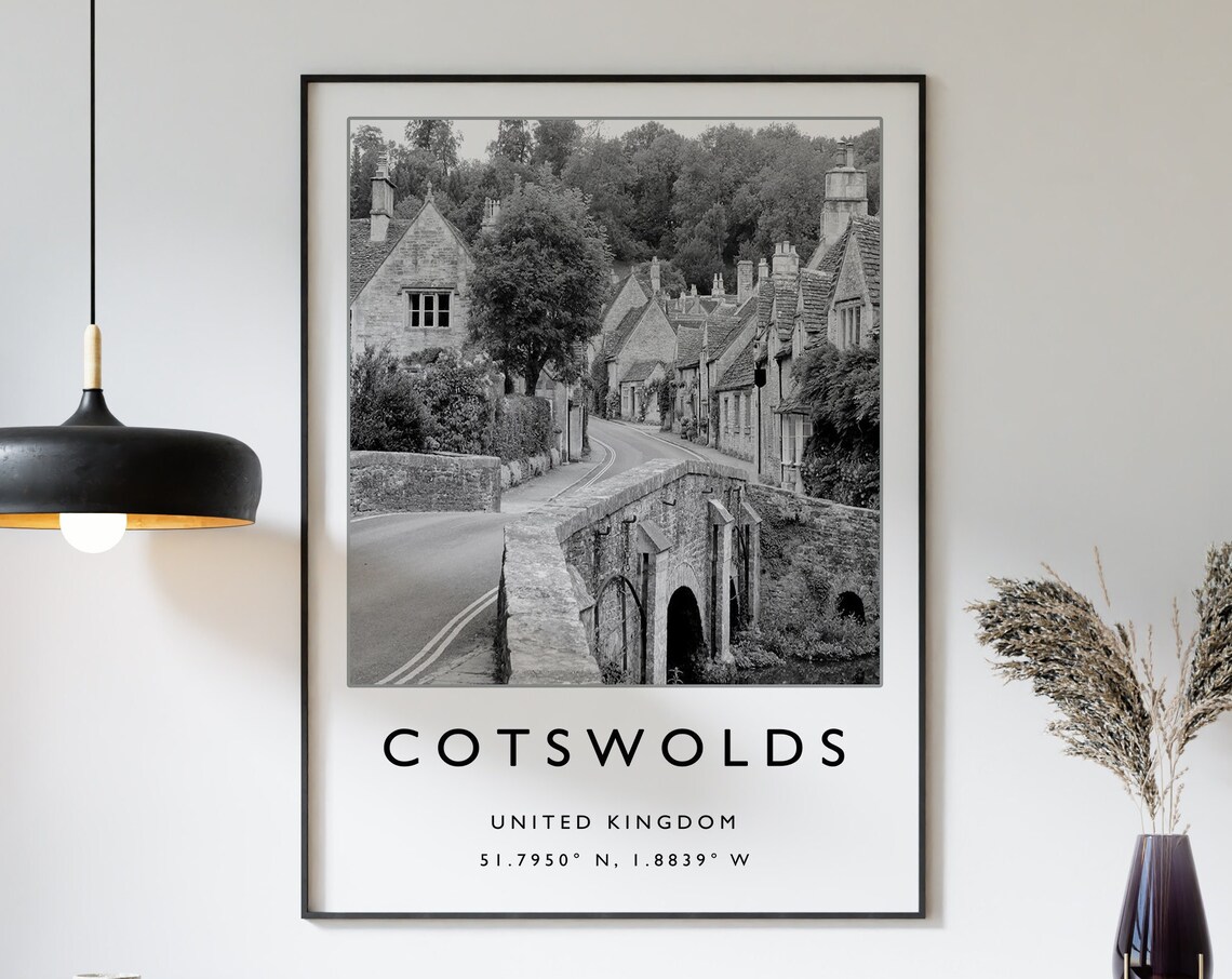 Cotswolds England Black And White Village Photography Art Poster