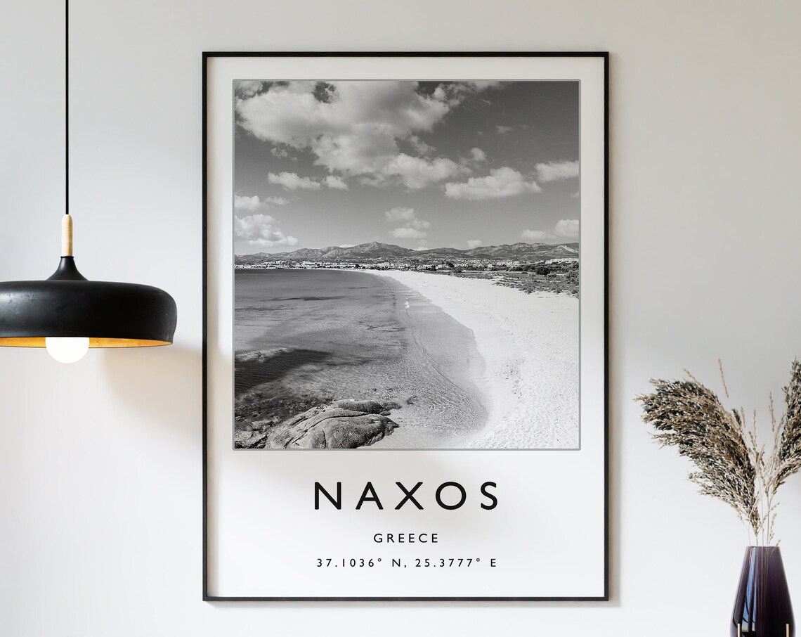 Naxos Greece Aegean Beach Shoreline Black White Photo Poster