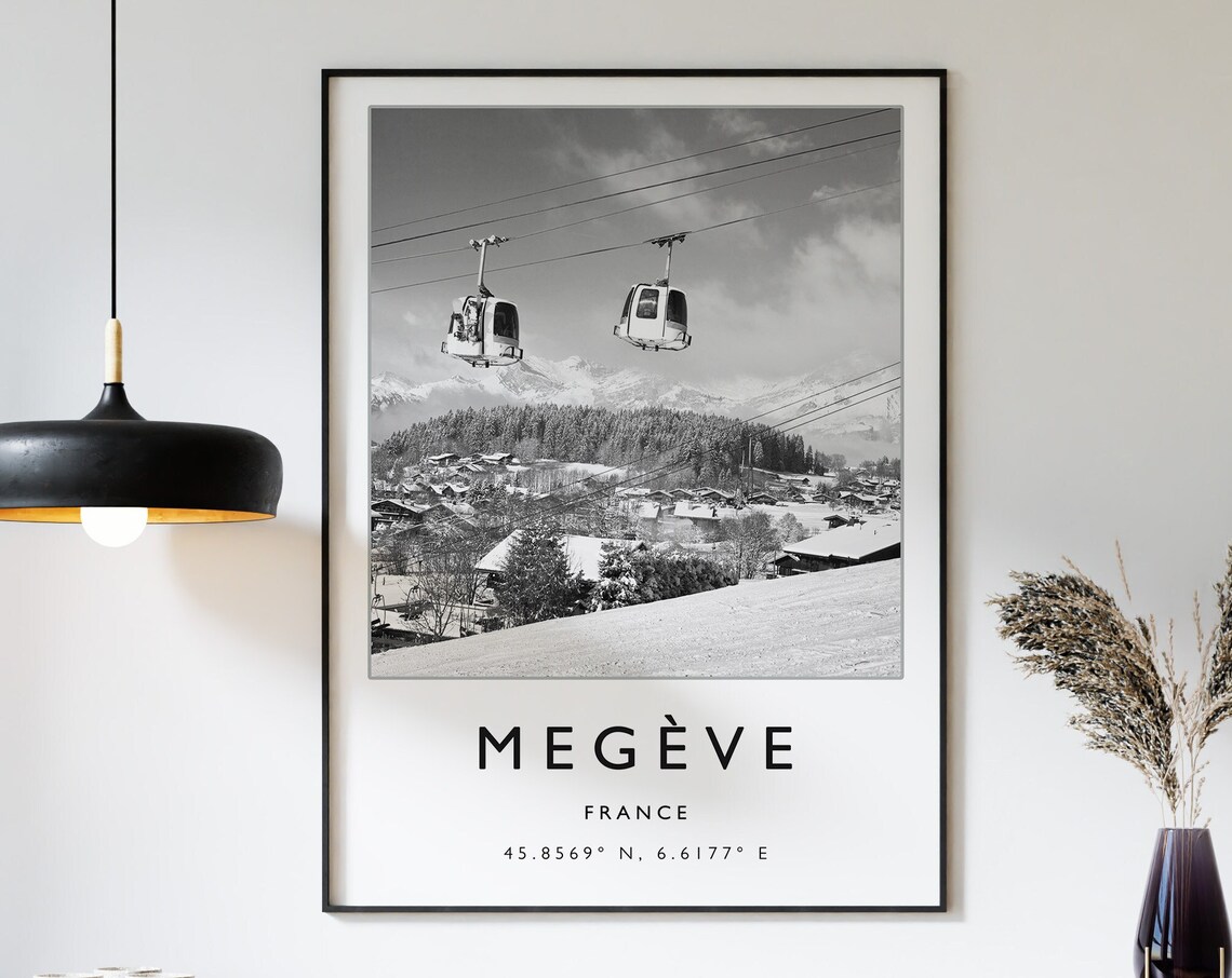 Megeve France Skiing Travel Poster, Winter Sport Art