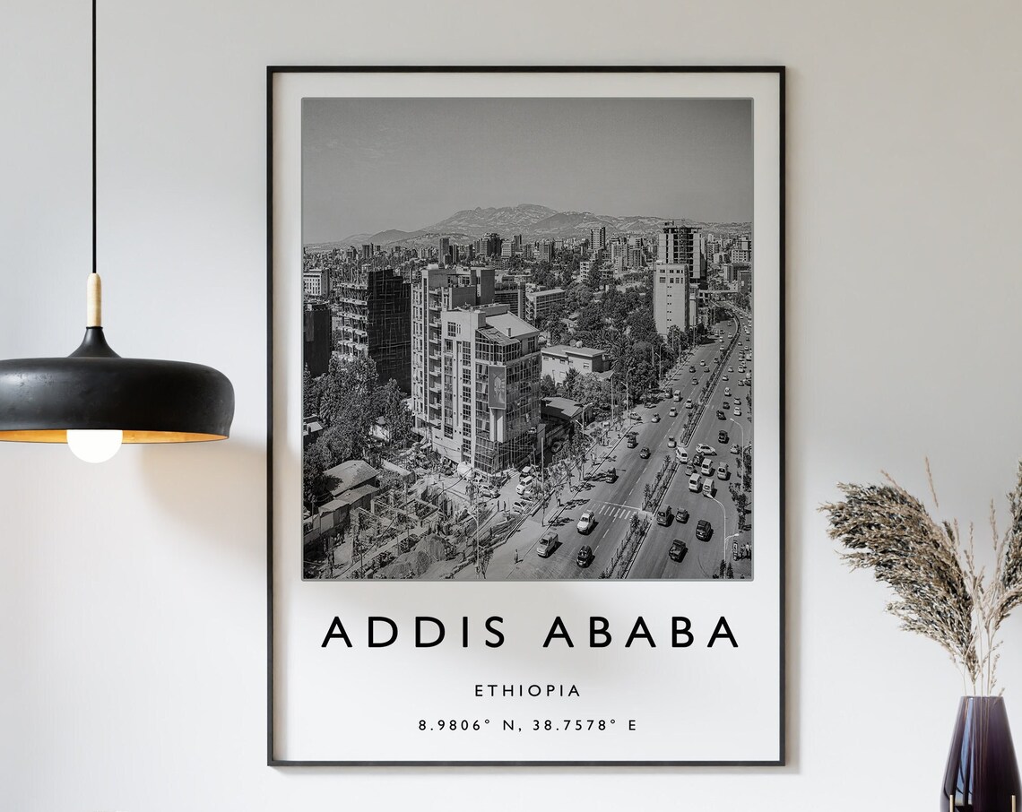 Addis Ababa Travel Poster, Black White Art Print