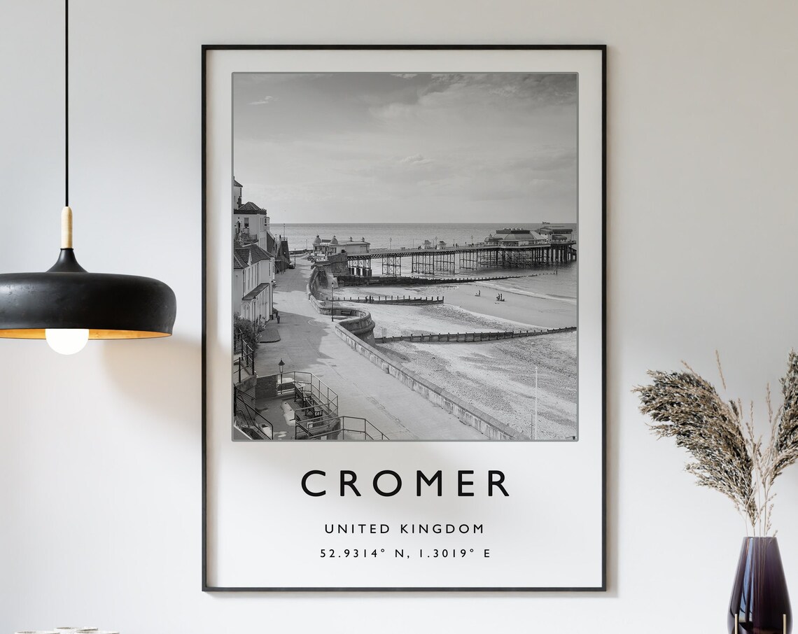 Cromer Travel Print Cromer England Travel Poster Uk Coastal Travel Print Travel Art Travel Poster Black And White Gift A2a3a4