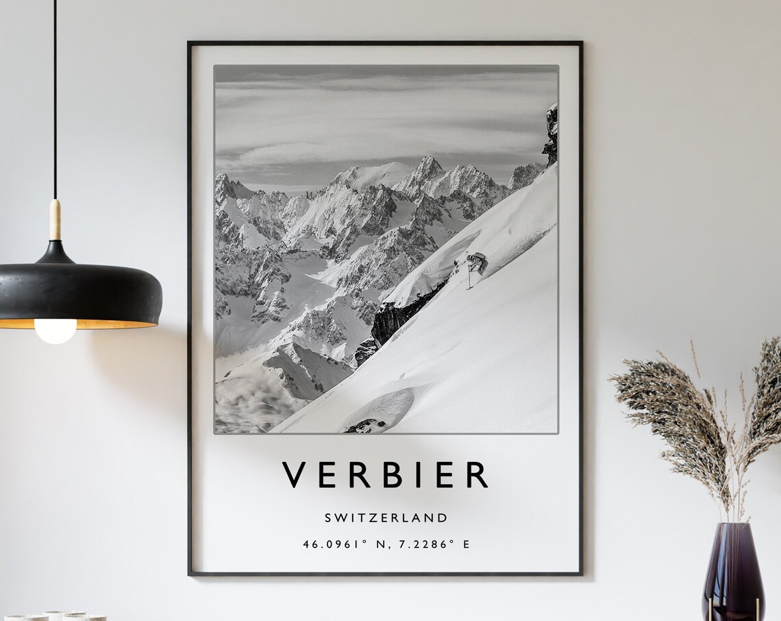Verbier Switzerland Ski Travel Poster, Winter Sport