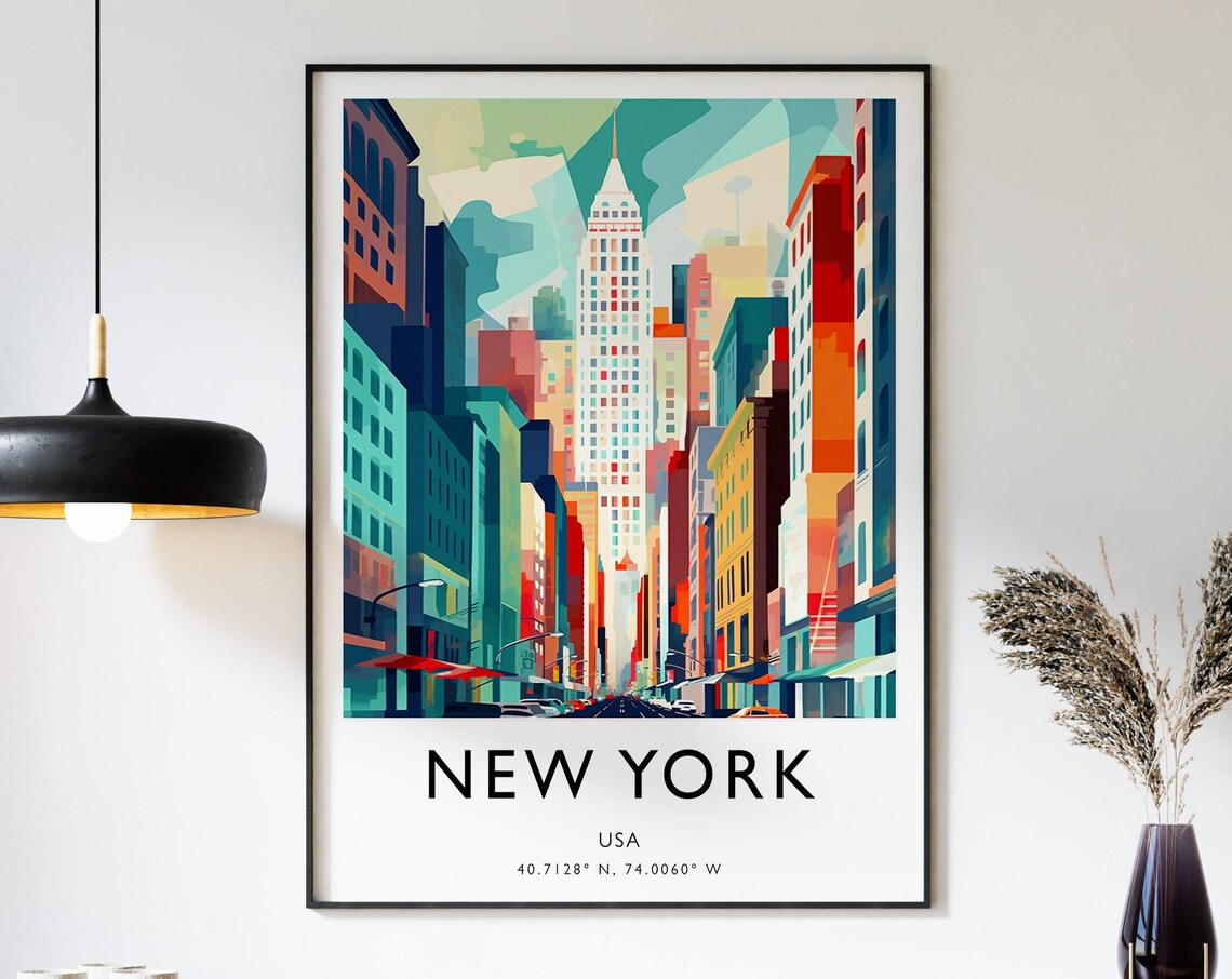 New York City Skyline Geometric Art Skyscrapers Colorful Poster