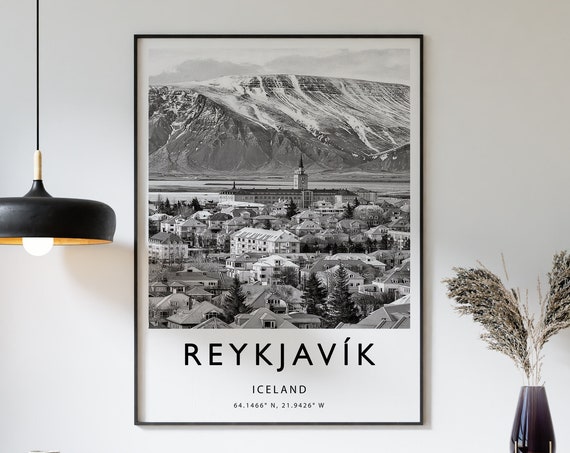 Reykjavik Travel Poster, Iceland Black and White Art