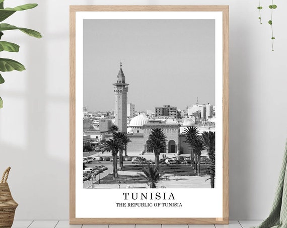 Tunisia Travel Print Black White Photo City Landmark Poster Wall Art Decor Gift