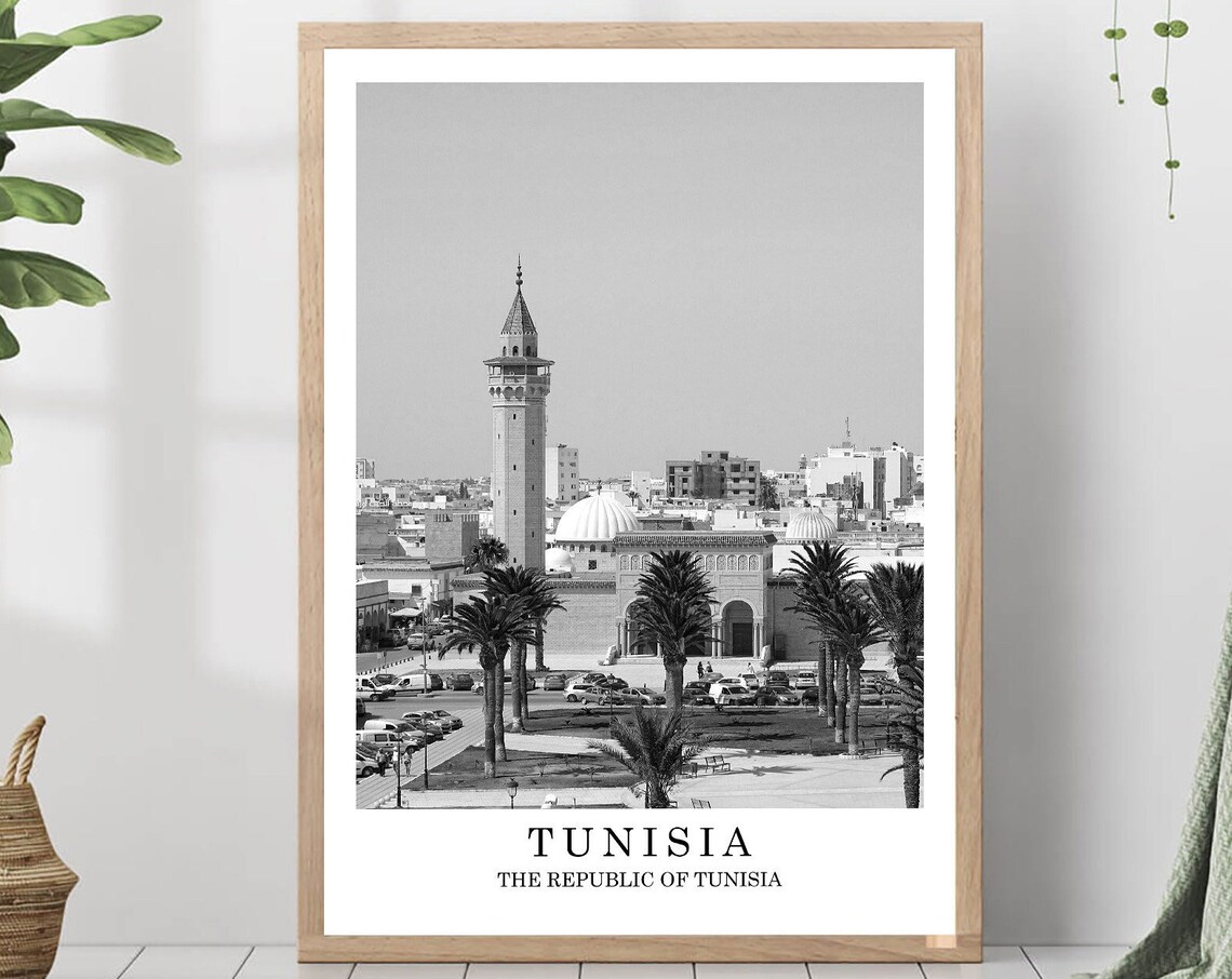 Tunisia Mosque Minaret Dome Black And White Republic City Poster