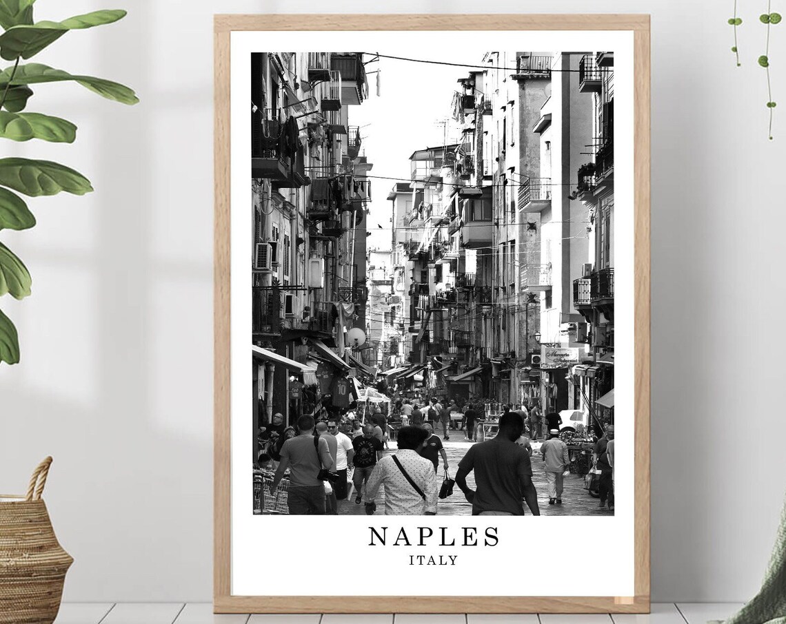 Naples Italy Old Town Street Scene Black And White Photo Poster