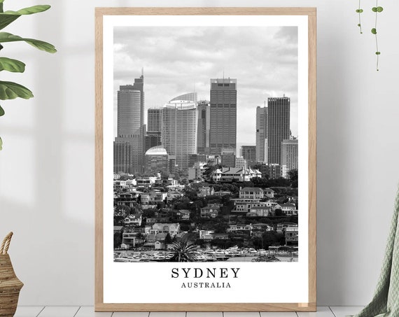 Sydney Australia Travel Print Black And White Photo City Landmark Wall Art Decor Gift Poster