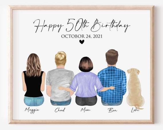 Happy 50th Birthday Gift Personalized Mom Birthday Gift 40 50 60 Bday Gift Idea Custom Birthday Print Family Birthday Parent Birthday