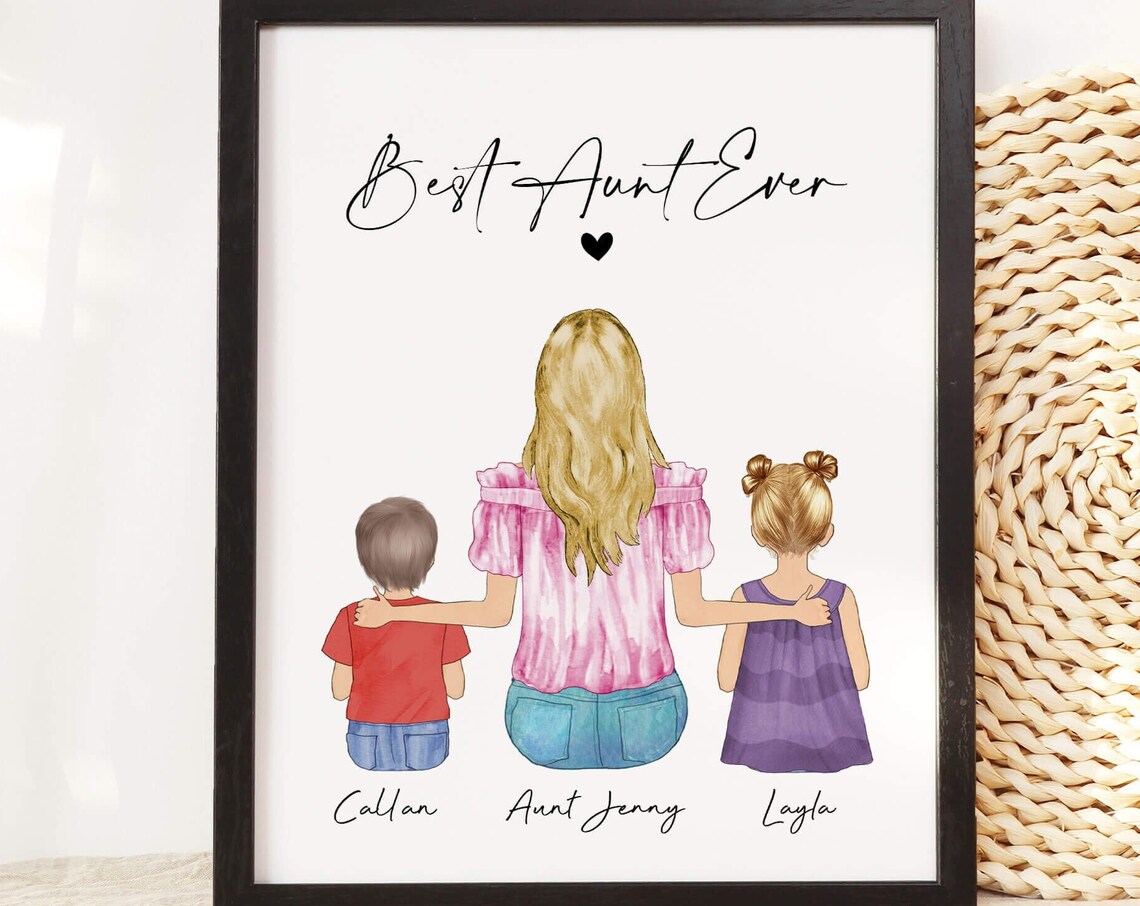 Personalized Aunt Christmas Gift, Family Portrait Print