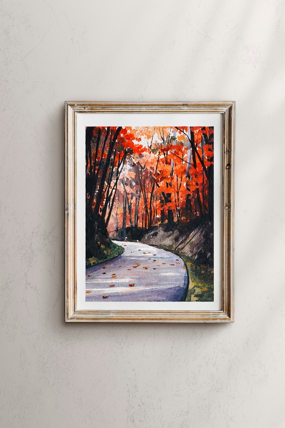 Fall In The Mountains, Watercolor Landscape Art Print