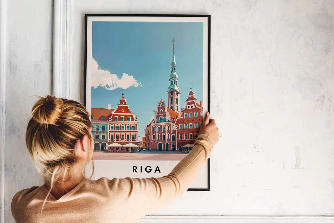 Riga Latvia Town Hall Square With Ornate Houses Travel Poster - Image 2