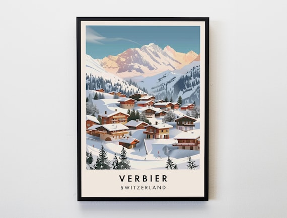 Verbier Travel Poster, Switzerland Alps Ski Decor