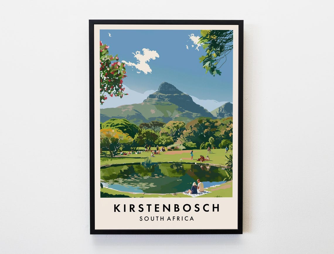 Lush Kirstenbosch Cape Town Table Mountain Garden Travel Poster