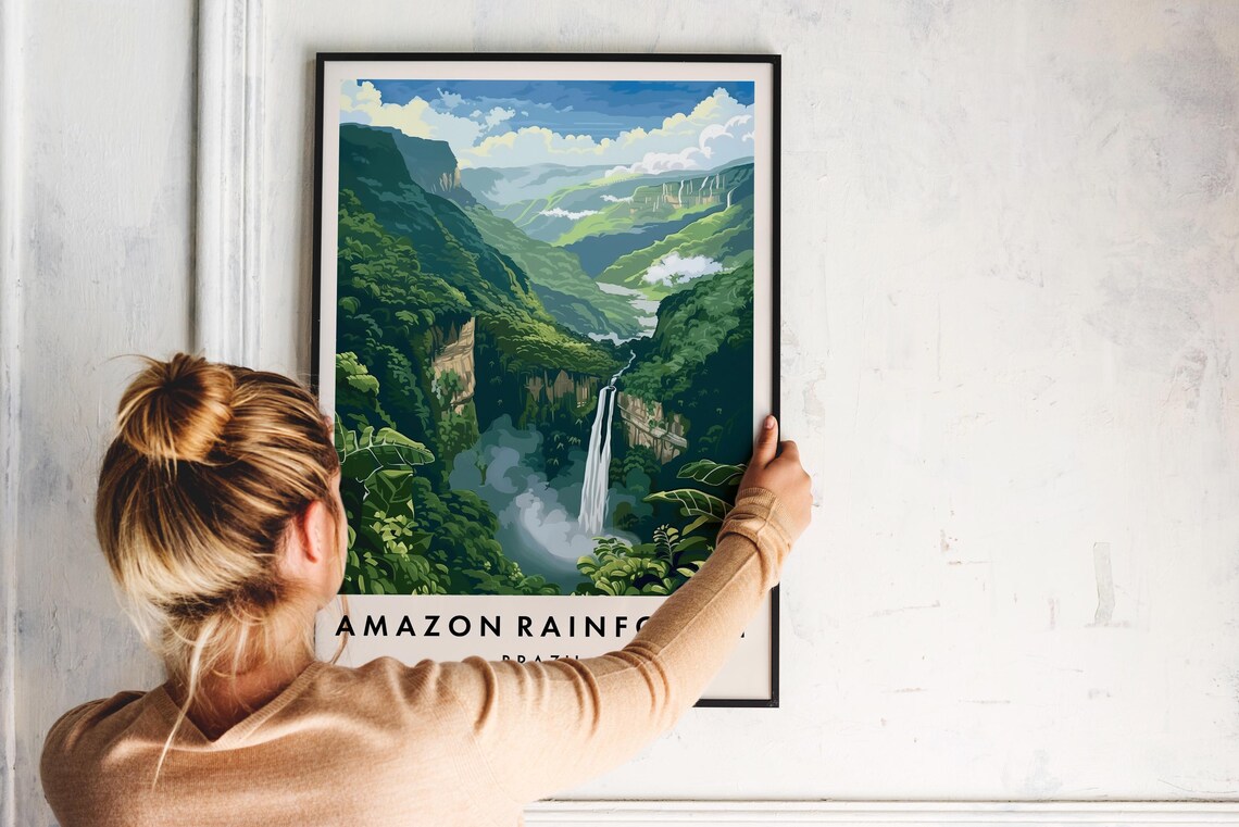 Amazon Rainforest Brazil Waterfall Jungle Canyon Travel Poster - Image 2
