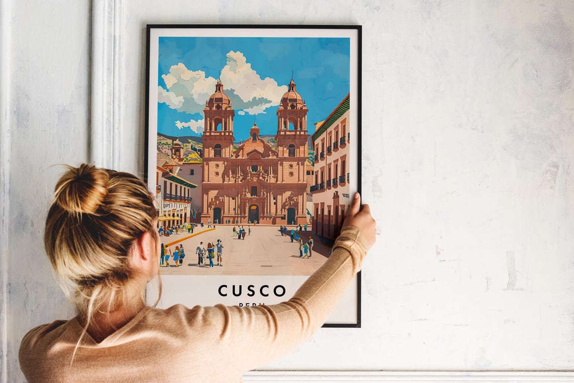 Cusco Peru Cathedral Plaza Vintage Retro Travel Artwork Poster - Image 2