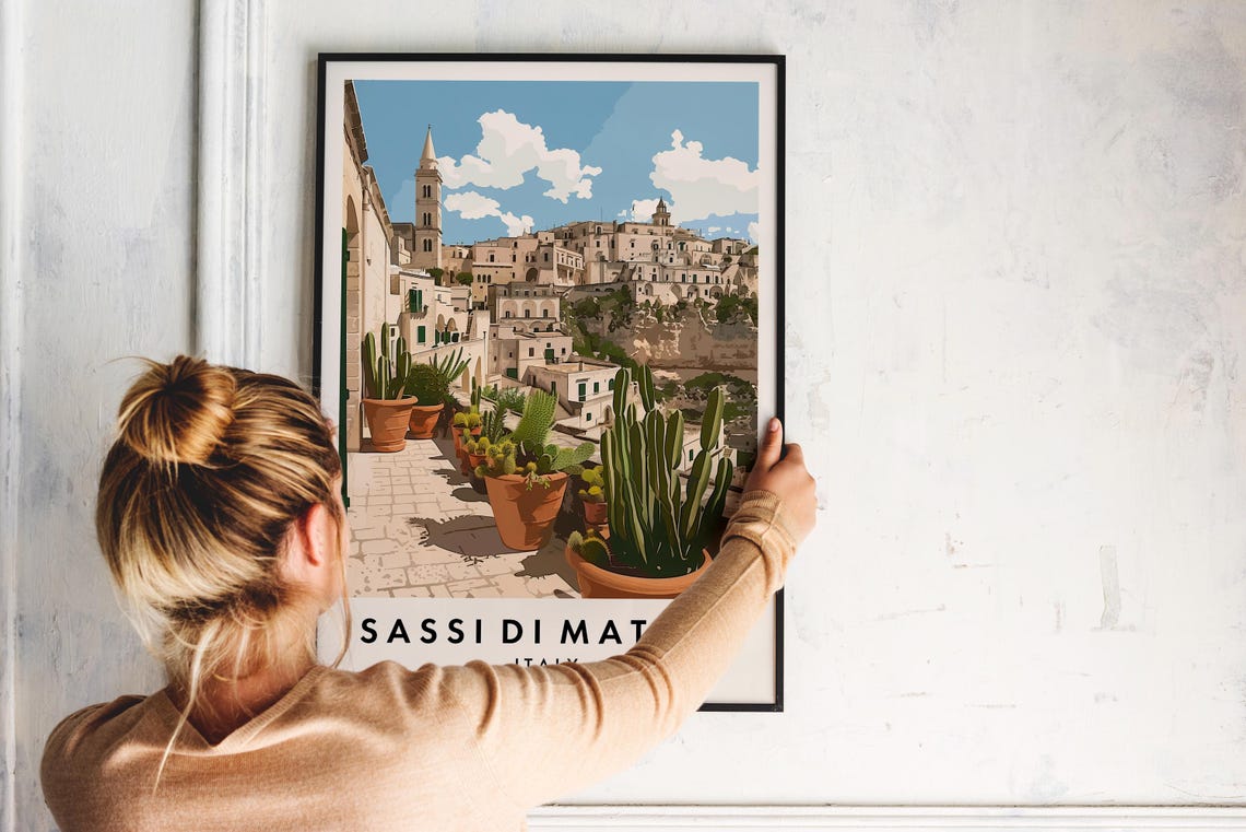 Sassi Di Matera Travel Print Wall Art Sassi Di Matera Poster Italy Travel Print Travel Lovers Home Decor Wall Art City Travel Poster Gift - Image 2