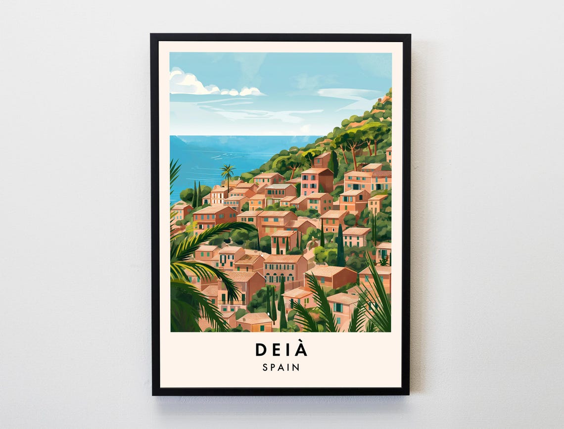 Deia Spain Hillside Village Palms Mediterranean Sea View Poster