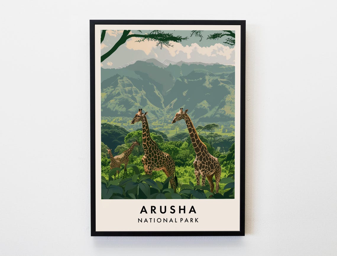 Arusha National Park Travel Print Wall Art Arusha Poster Tanzania Travel Print Travel Lovers Home Decor Wall Art City Travel Poster Gifts