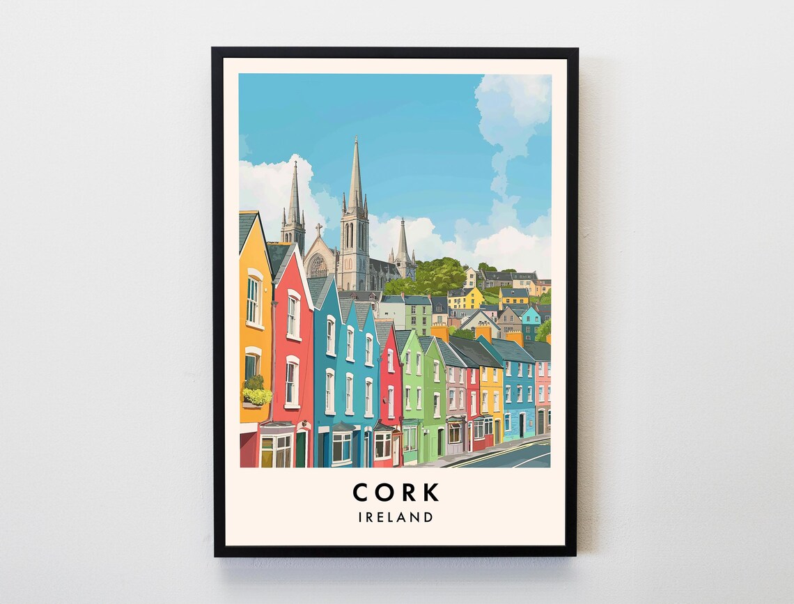 Cork Ireland Colorful Row Houses Cathedral Street Scene Poster