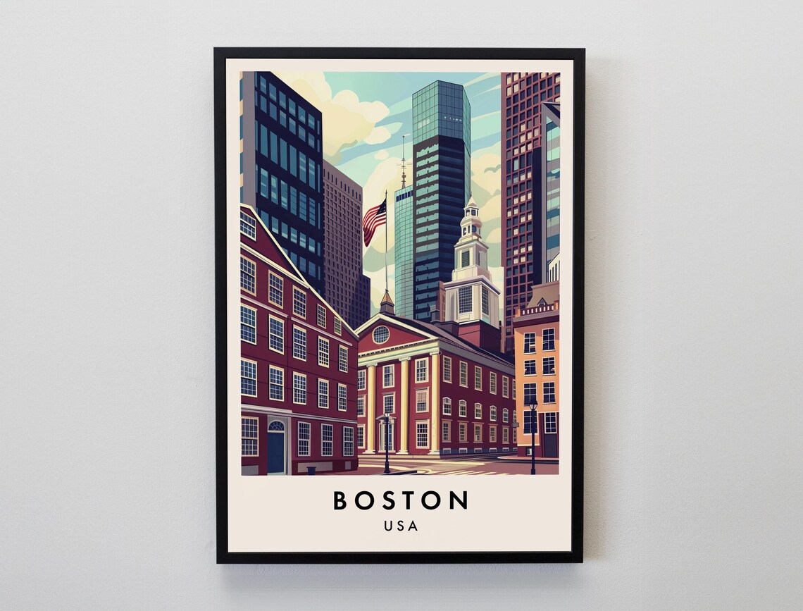 Boston Travel Poster, Massachusetts City Wall Art