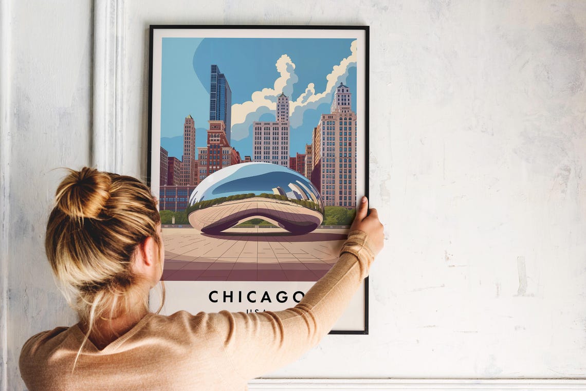 Chicago Travel Print Wall Art Chicago Chicago Print Chicago Poster Chicago Gift Art Usa Travel Print Usa Poster Usa Gift - Image 2