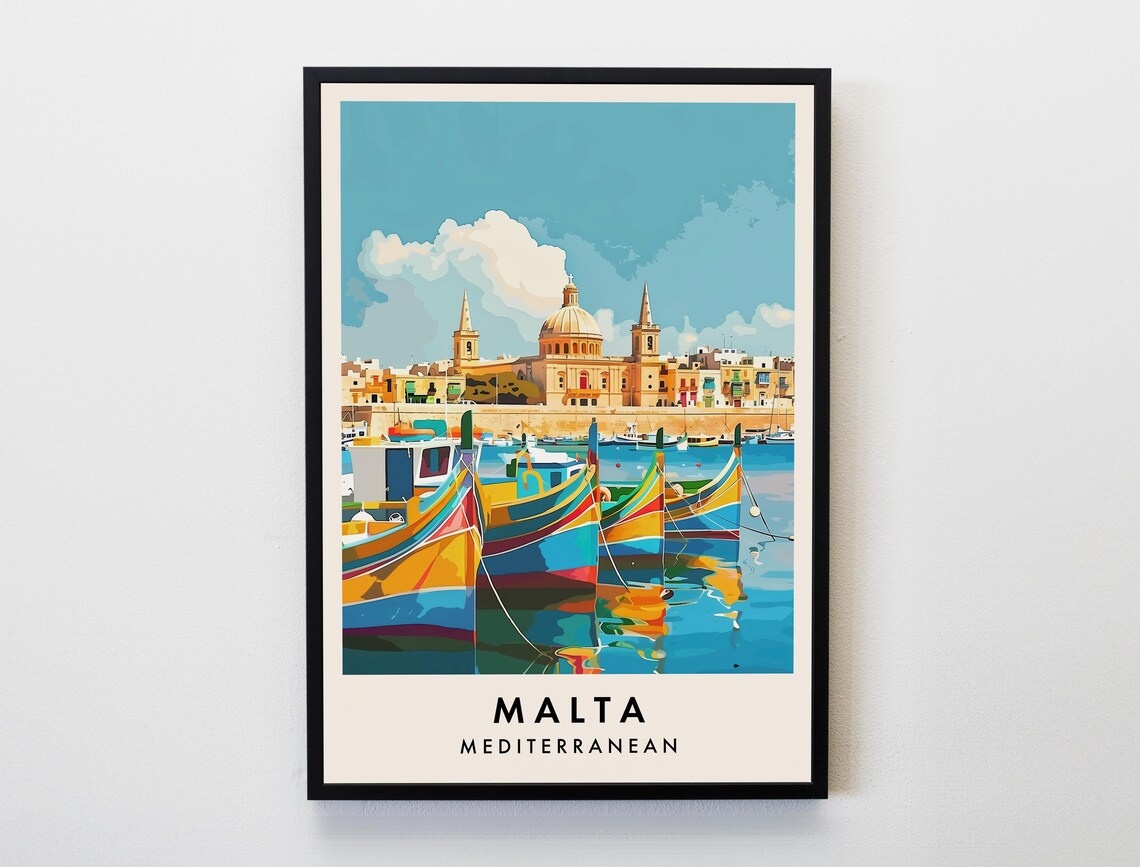 Malta Travel Poster, Mediterranean Home Decor