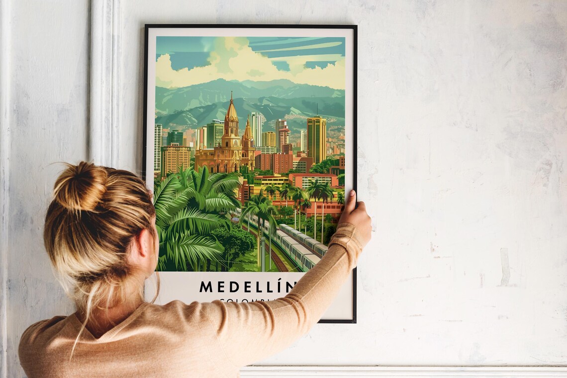 Medellin Colombia Skyline Metro Cathedral Mountains Travel Poster - Image 2