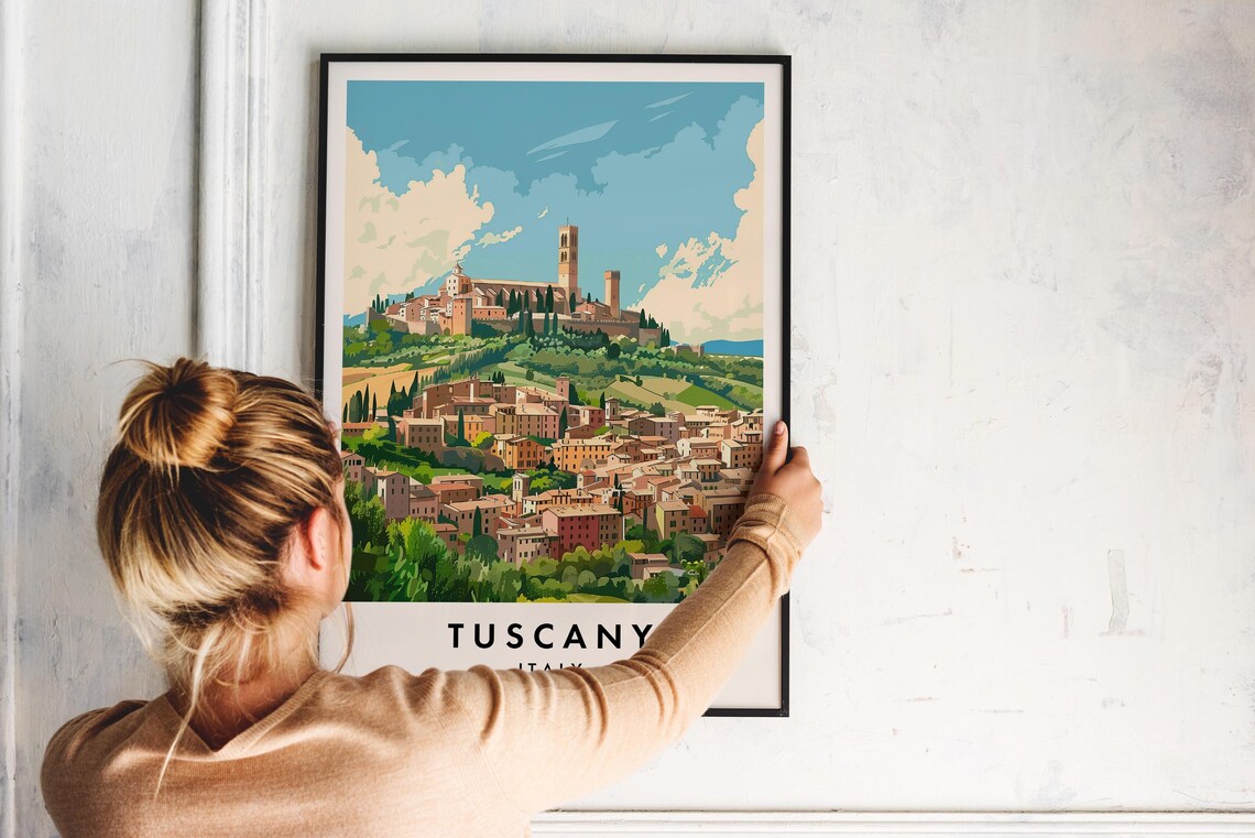 Tuscany Italy Rolling Hilltop Town Cypress Vintage Travel Poster - Image 2
