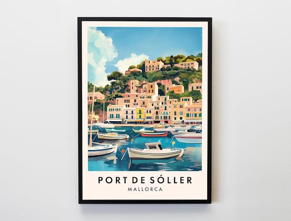 Port de Soller Mallorca Harbor Boats Vintage Travel Art Poster